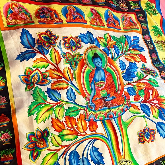 Vintage Silk Buddha Scarf 34" - Picture 3 of 5